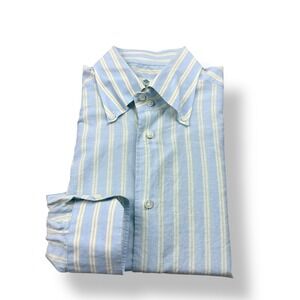 Borrelli Napoli Men's Light Blue Stripe Button Down Shirt Italy Size Medium